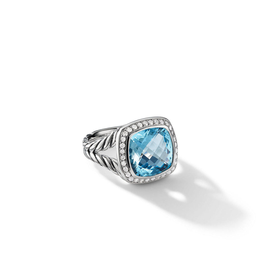 David Yurman Albion Ring with Blue Topaz and Pave Diamonds | Size 6
