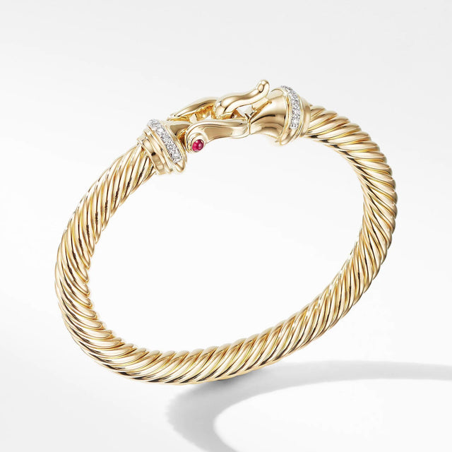 David Yurman Buckle Bracelet in 18k Yellow Gold with Diamonds and Rubies, 7mm