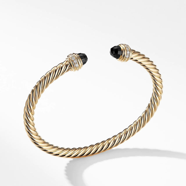 David Yurman Cable Bracelet in 18k Gold with Black Onyx and Diamonds, 5mm