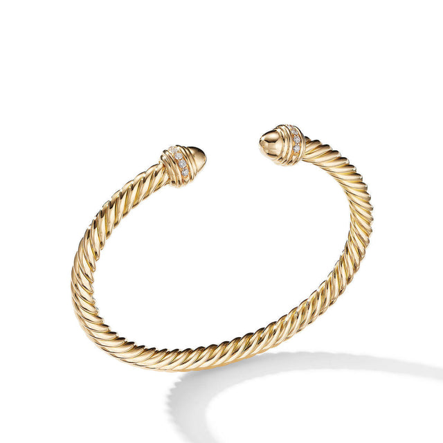 David Yurman Cable Bracelet in 18k Gold with Gold Dome and Diamonds, 5mm