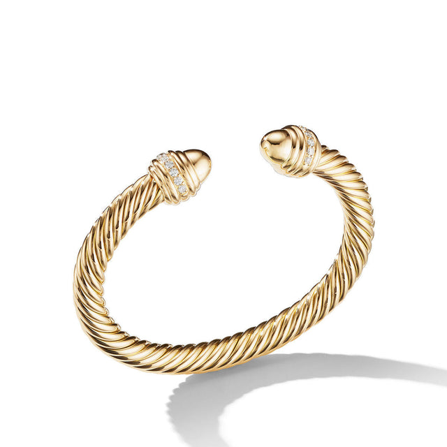 David Yurman Cable Bracelet in 18k Gold with Gold Dome and Diamonds, 7mm