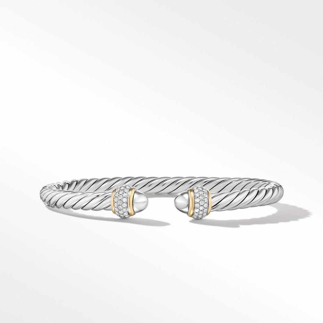 David Yurman Cable Bracelet in Sterling Silver with 18K Yellow Gold and Diamonds - Medium