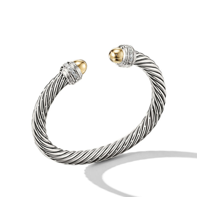 David Yurman Cable Bracelet with Gold Dome and Diamonds, 7mm