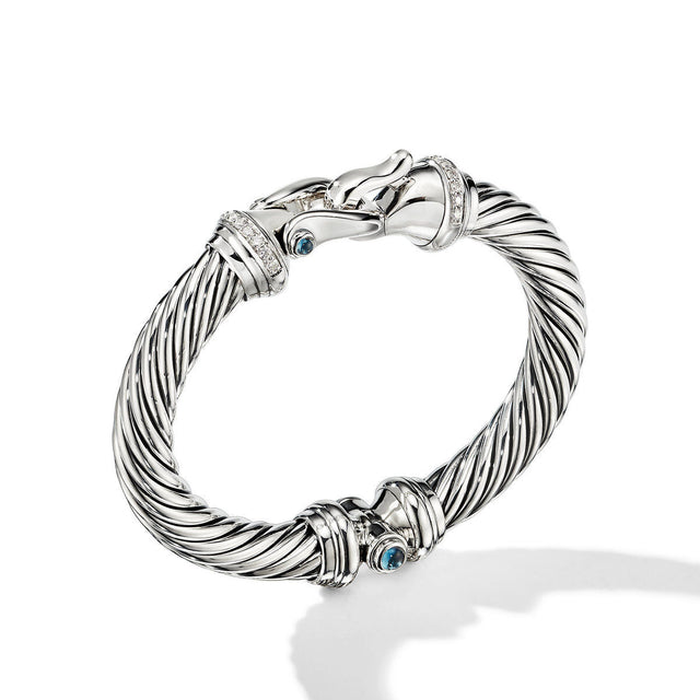 David Yurman Cable Buckle Bracelet with Hampton Blue Topaz and Diamonds, 9mm - Medium