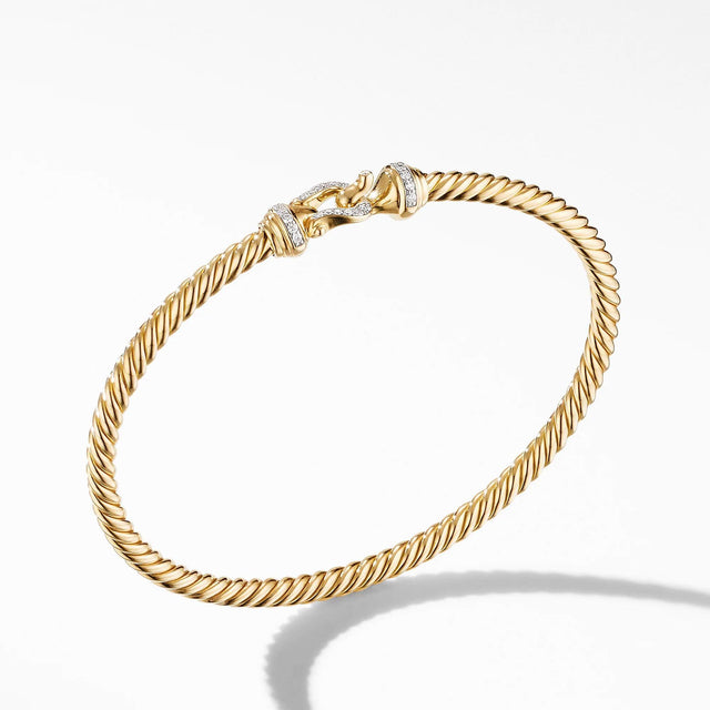 David Yurman Cable Buckle Collection Bracelet in 18K Yellow Gold with Diamonds - Medium