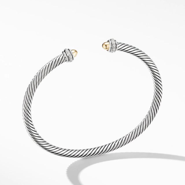 David Yurman Cable Classic Collection Bracelet with 18k Yellow Gold Domes and Diamonds, 4mm - Medium