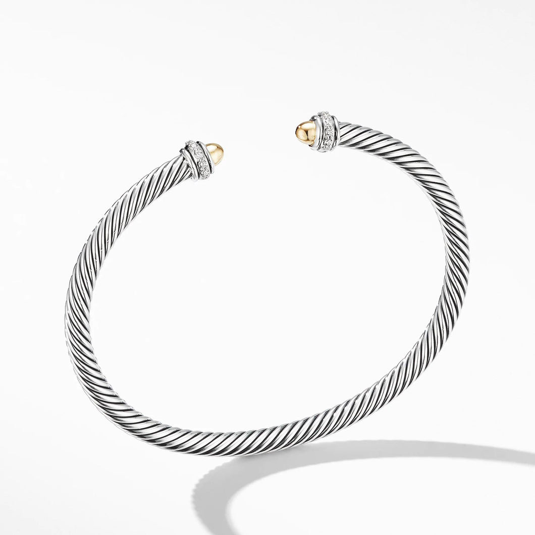 David Yurman Cable Classic Collection Bracelet with 18k Yellow Gold Domes and Diamonds, 4mm - Medium