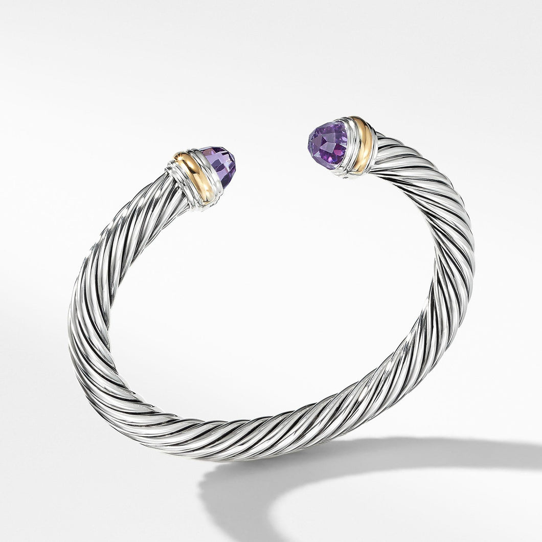 David Yurman Cable Classic Collection Bracelet with Amethyst and 14k Yellow Gold, 7mm
