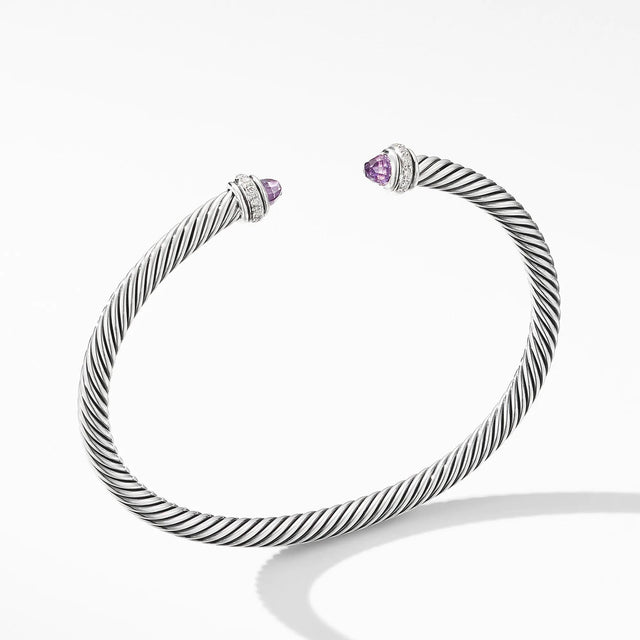David Yurman Cable Classic Collection Bracelet with Amethyst and Diamonds, 4mm - Medium