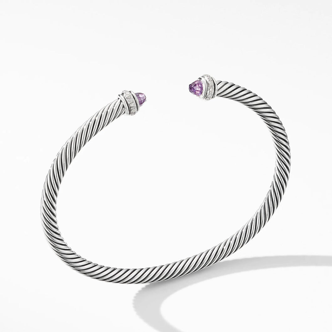 David Yurman Cable Classic Collection Bracelet with Amethyst and Diamonds, 4mm - Medium