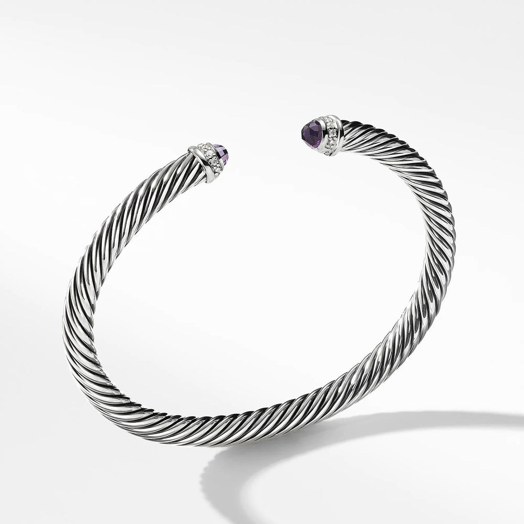David Yurman Cable Classic Collection Bracelet with Amethyst and Diamonds, 5mm