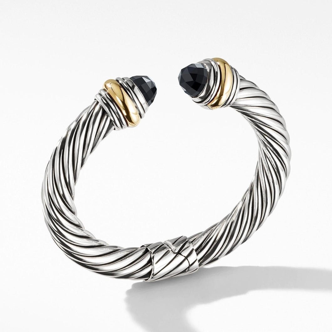 David Yurman Cable Classic Collection Bracelet with Black Onyx and 14k Yellow Gold, 10mm - Medium