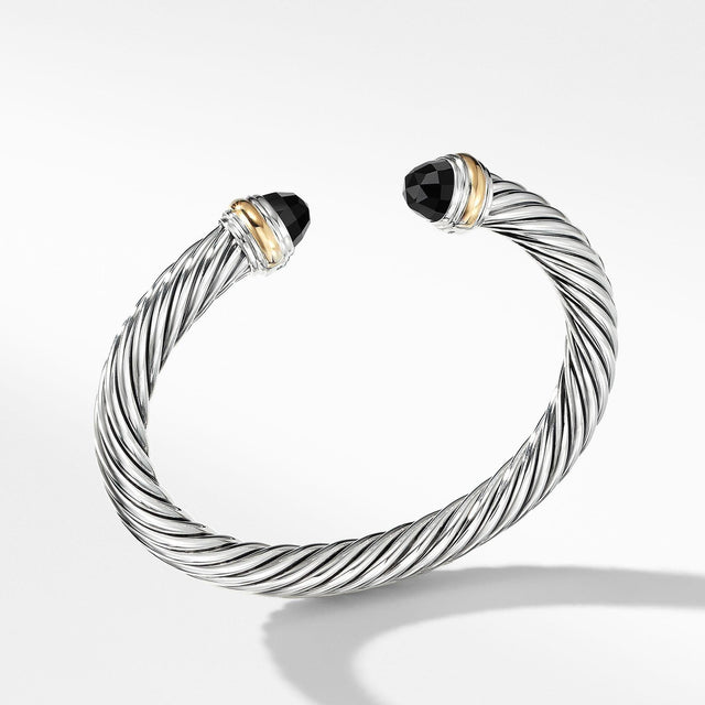 David Yurman Cable Classic Collection Bracelet with Black Onyx and 14k Yellow Gold, 7mm - Medium