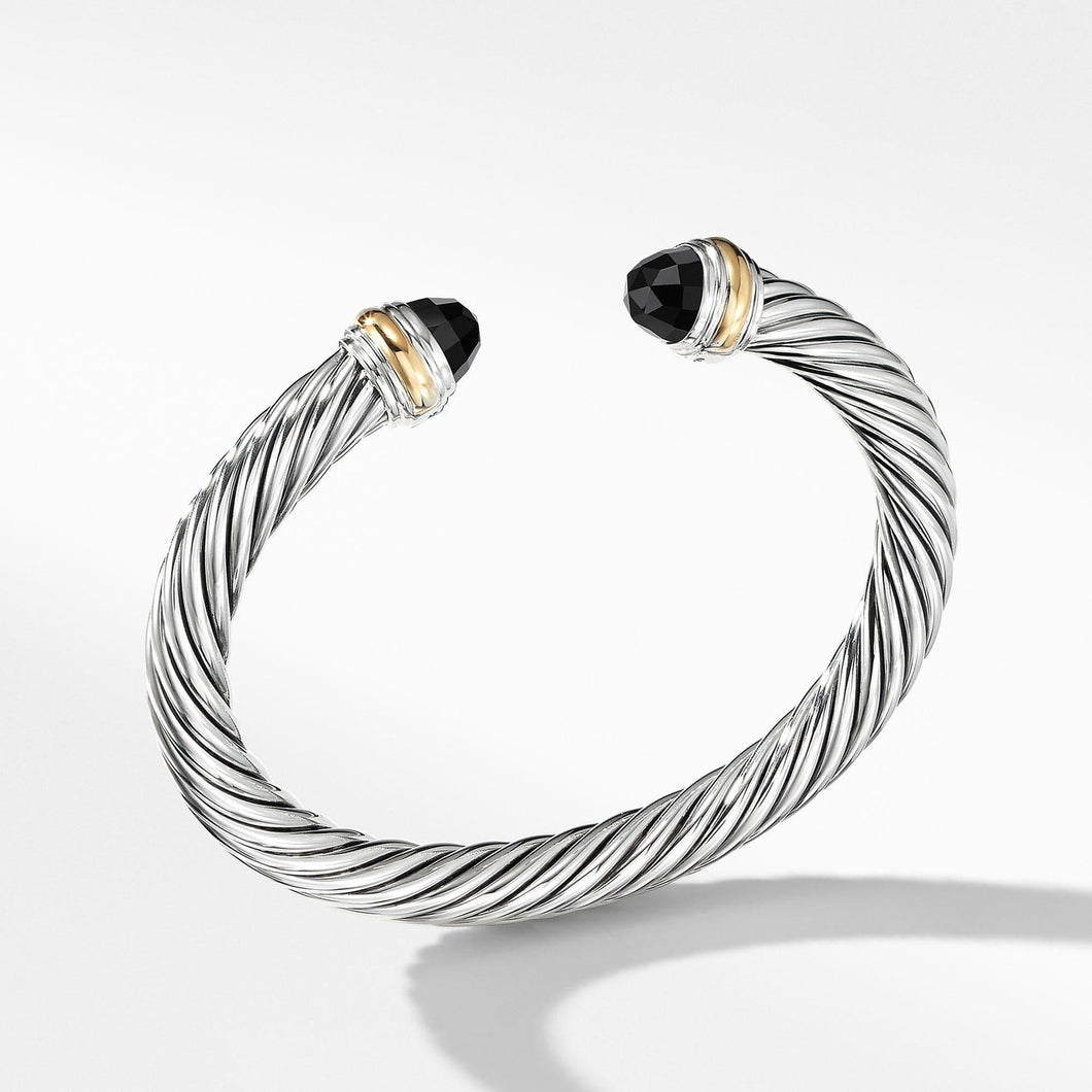 David Yurman Cable Classic Collection Bracelet with Black Onyx and 14k Yellow Gold, 7mm - Medium