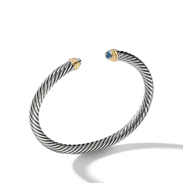 David Yurman Cable Classic Collection Bracelet with Blue Topaz and 14k Yellow Gold, 5mm - Medium