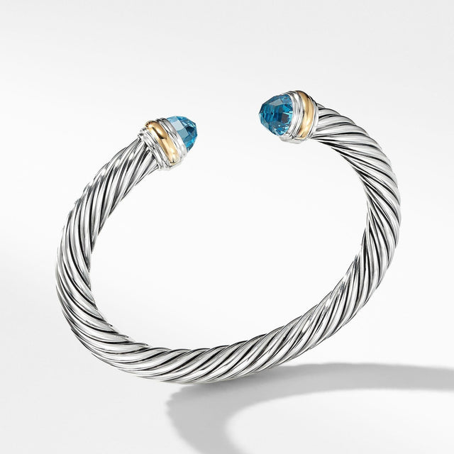 David Yurman Cable Classic Collection Bracelet with Blue Topaz and 14k Yellow Gold, 7mm - Medium