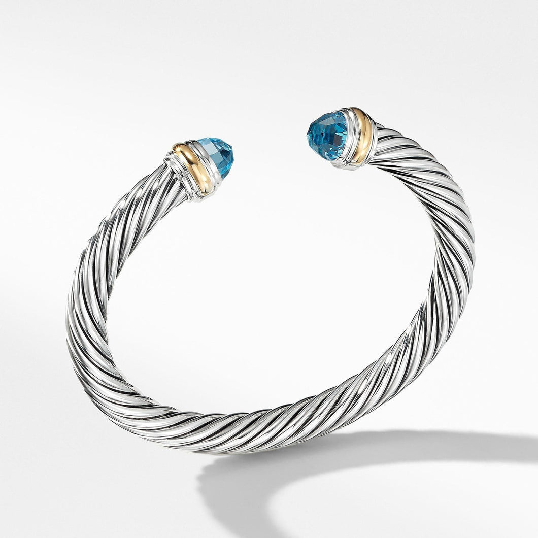 David Yurman Cable Classic Collection Bracelet with Blue Topaz and 14k Yellow Gold, 7mm - Medium