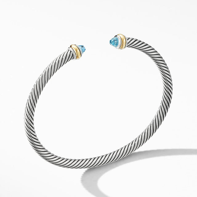 David Yurman Cable Classic Collection Bracelet with Blue Topaz and 18k Yellow Gold, 4mm - Large