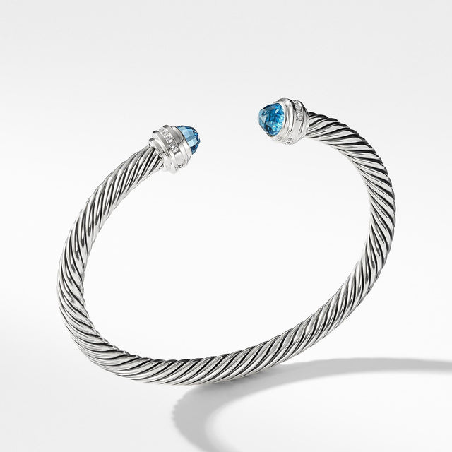 David Yurman Cable Classic Collection Bracelet with Blue Topaz and Diamonds, 5mm