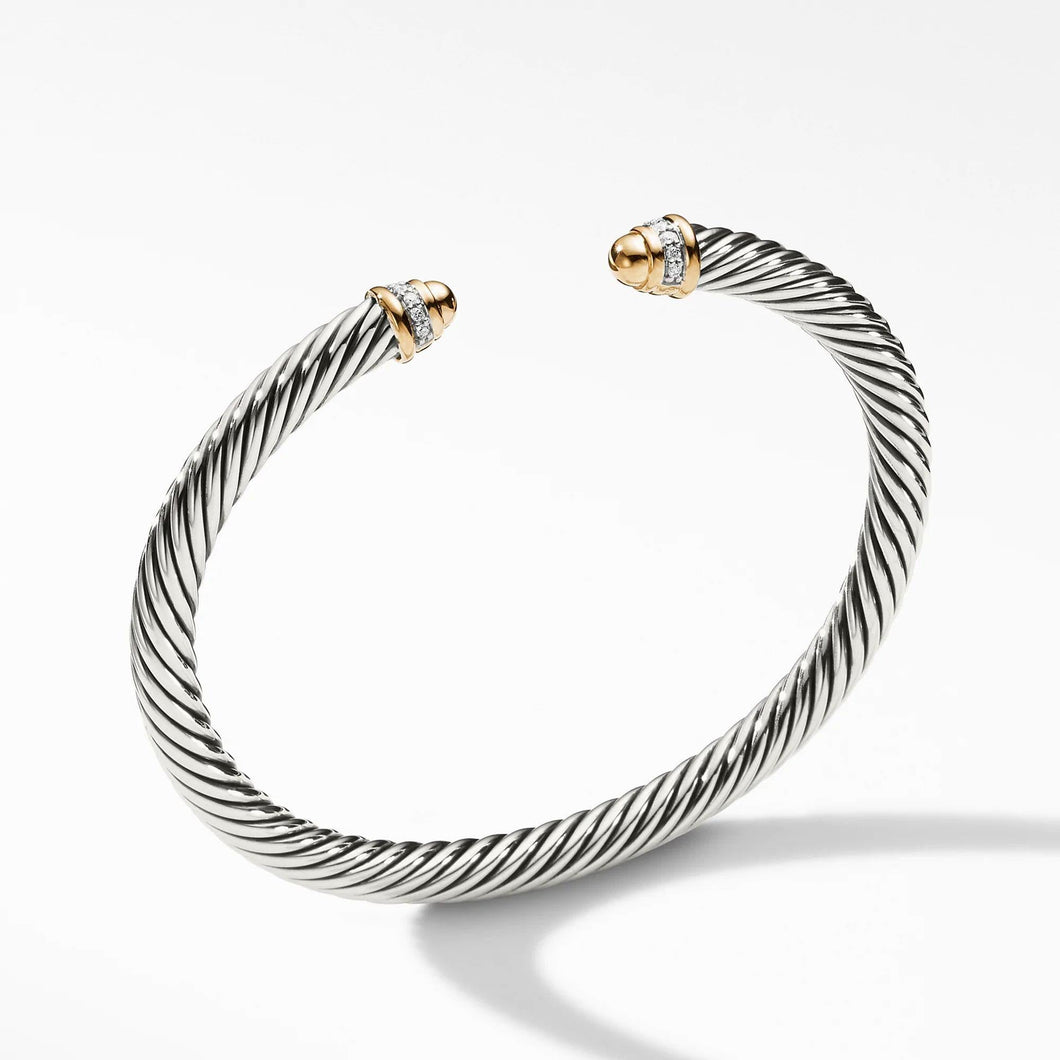 David Yurman Cable Classic Collection Bracelet with Diamonds and 18k Yellow Gold, 5mm - Medium