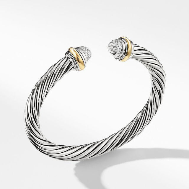 David Yurman Cable Classic Collection Bracelet with Diamonds and 18k Yellow Gold - Medium