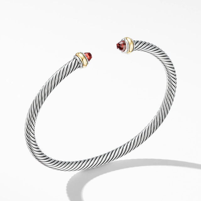 David Yurman Cable Classic Collection Bracelet with Garnet and 18k Yellow Gold, 4mm - Medium