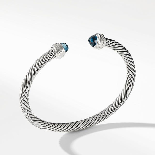 David Yurman Cable Classic Collection Bracelet with Hampton Blue Topaz and Diamonds, 5mm