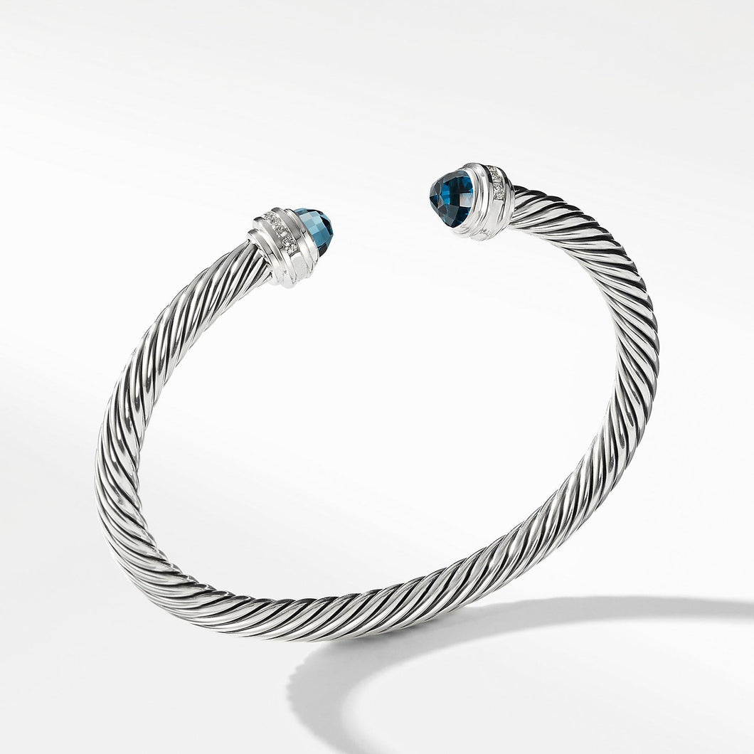 David Yurman Cable Classic Collection Bracelet with Hampton Blue Topaz and Diamonds, 5mm