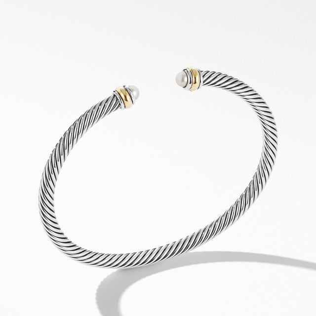 David Yurman Cable Classic Collection Bracelet with Pearl and 18k Yellow Gold, 4mm - Medium