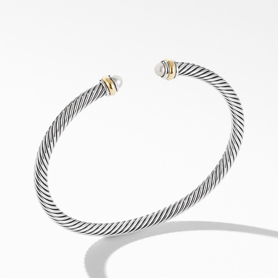 David Yurman Cable Classic Collection Bracelet with Pearl and 18k Yellow Gold, 4mm - Medium