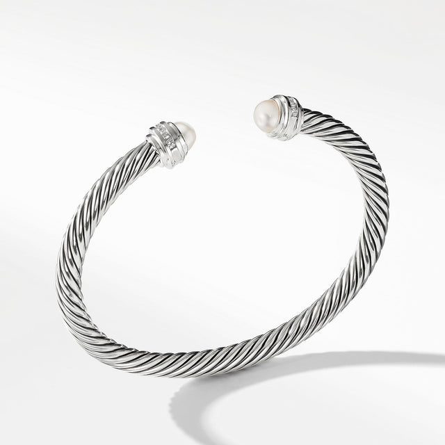 David Yurman Cable Classic Collection Bracelet with Pearls and Diamonds, 5mm