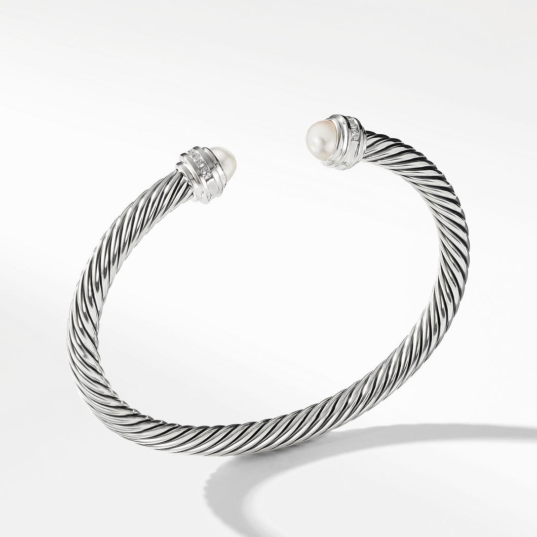 David Yurman Cable Classic Collection Bracelet with Pearls and Diamonds, 5mm