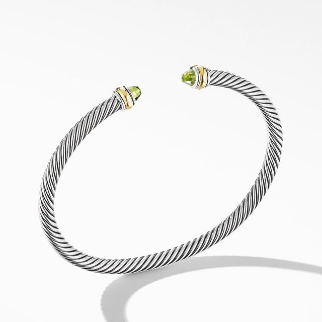 David Yurman Cable Classic Collection Bracelet with Peridot and 18k Yellow Gold, 4mm - Medium