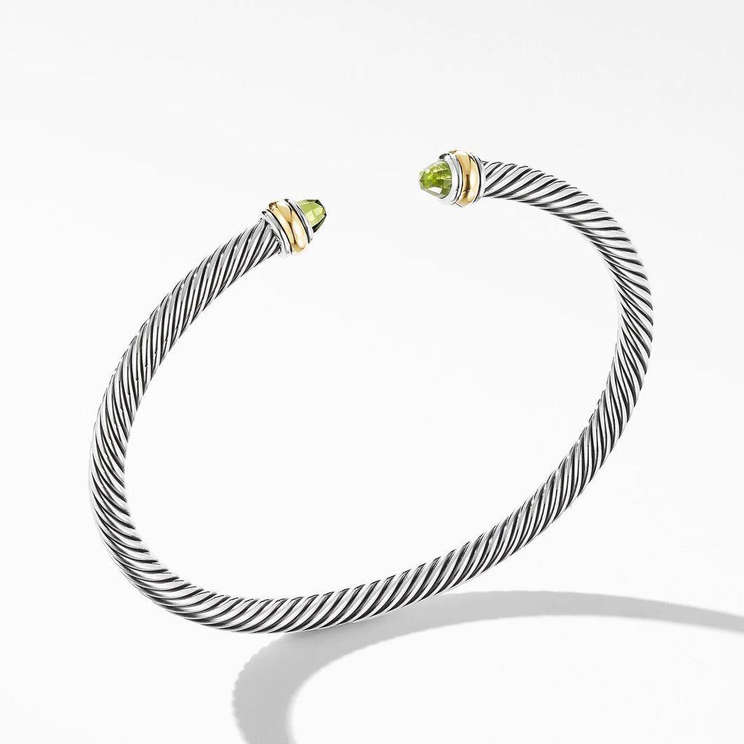 David Yurman Cable Classic Collection Bracelet with Peridot and 18k Yellow Gold, 4mm - Medium