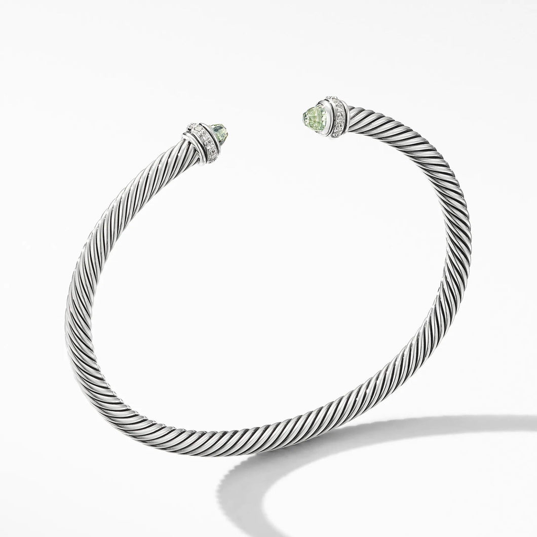 David Yurman Cable Classic Collection Bracelet with Prasiolite and Diamonds, 4mm - Medium