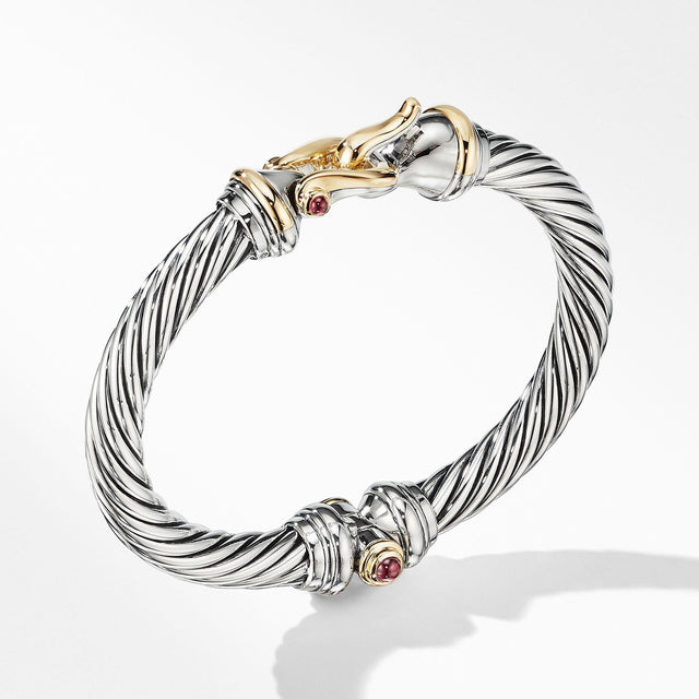 David Yurman Cable Classic Collection Buckle Bracelet with 18k Yellow Gold and Rhodolite Garnet, 7mm