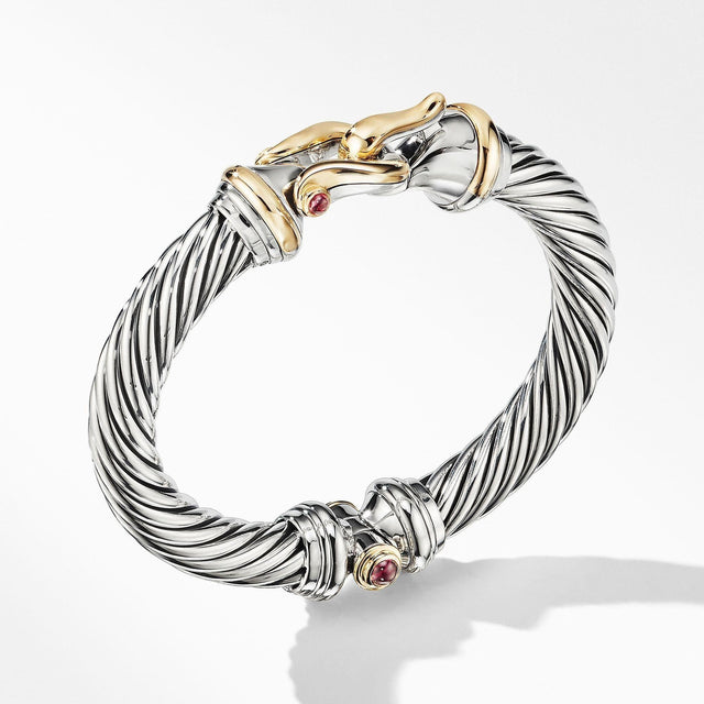 David Yurman Cable Classic Collection Buckle Bracelet with 18k Yellow Gold and Rhodolite Garnet, 9mm - Medium