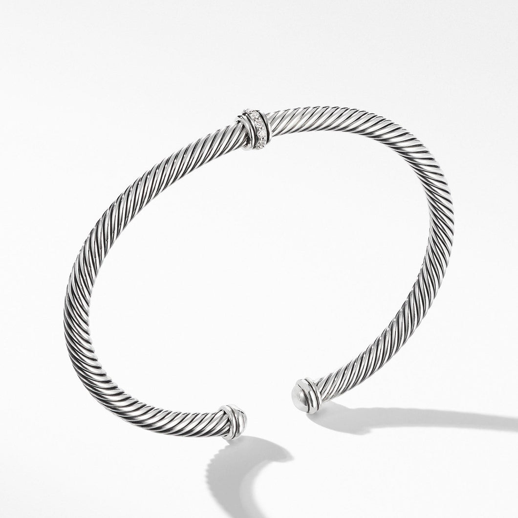David Yurman Cable Classic Collection Center Station Bracelet with Diamonds, 4mm - Medium