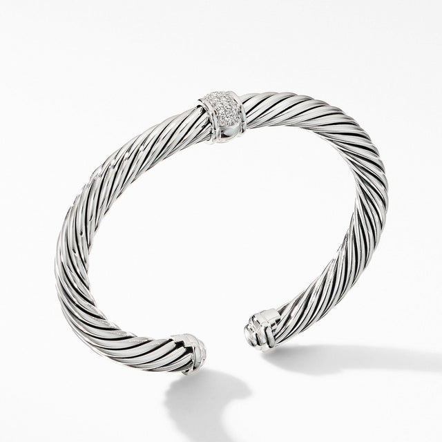 David Yurman Cable Classic Collection Center Station Bracelet with Pave Diamonds, 7mm