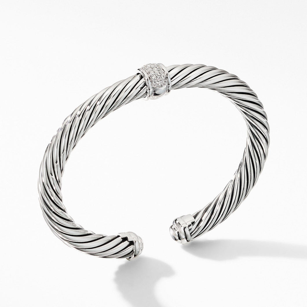 David Yurman Cable Classic Collection Center Station Bracelet with Pave Diamonds, 7mm