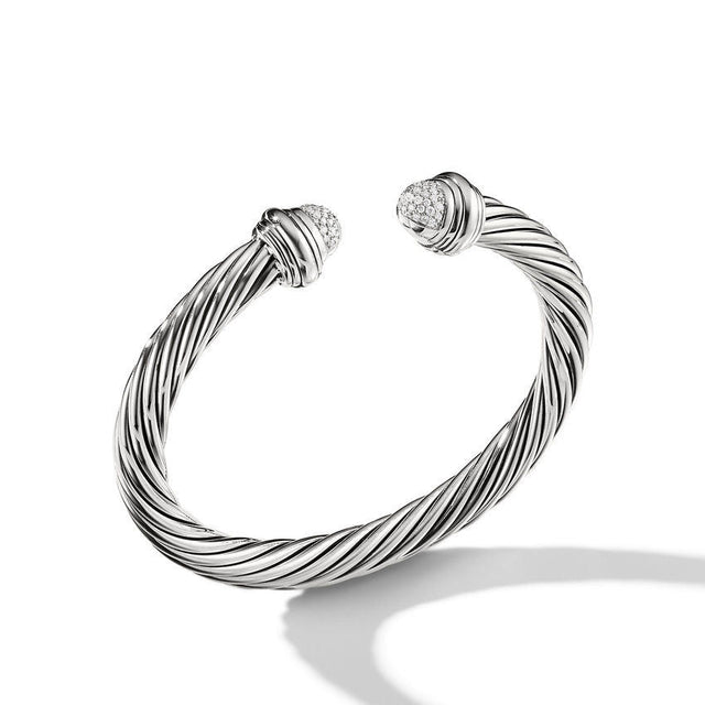 David Yurman Cable Classics Bracelet with Pave Diamond Domes, 7mm - Size Medium