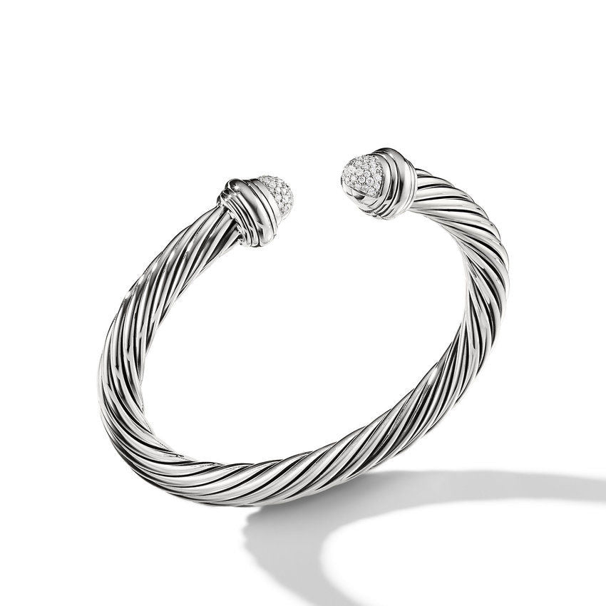 David Yurman Cable Classics Bracelet with Pave Diamond Domes, 7mm - Size Medium