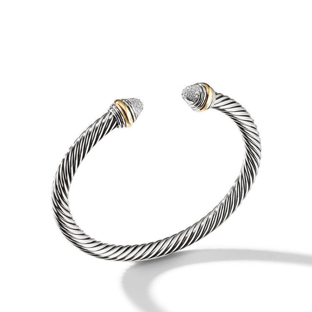 David Yurman Cable Classics Bracelet with Pave Diamond Domes and 14K Yellow Gold, 5mm - Size Medium