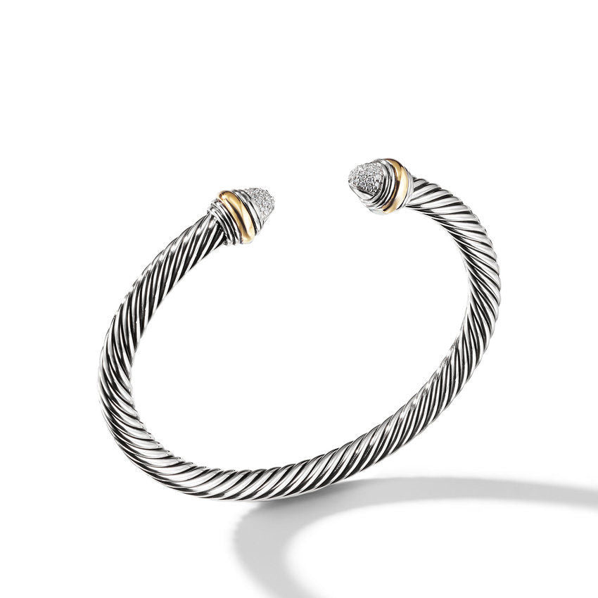 David Yurman Cable Classics Bracelet with Pave Diamond Domes and 14K Yellow Gold, 5mm - Size Medium