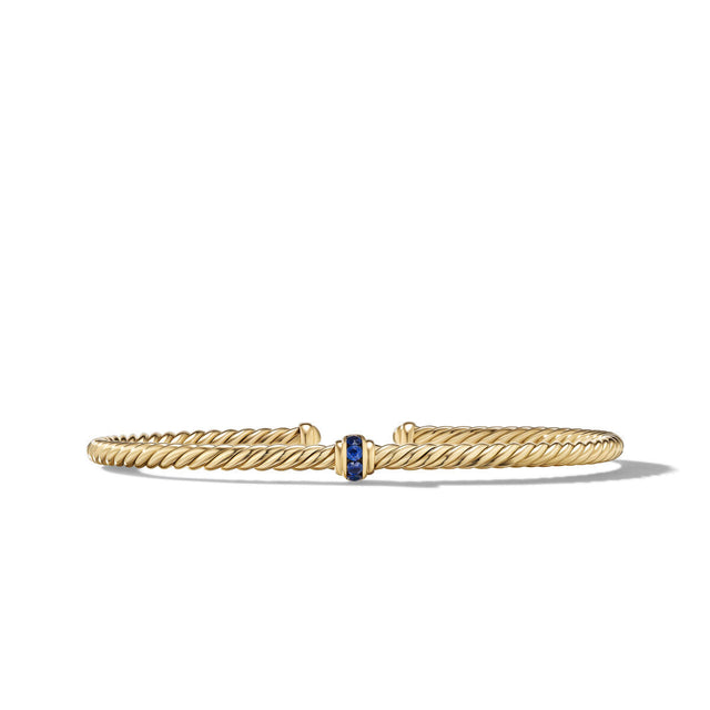 David Yurman Cable Classics Center Station Bracelet in 18K Yellow Gold with Pave Blue Sapphires - Medium