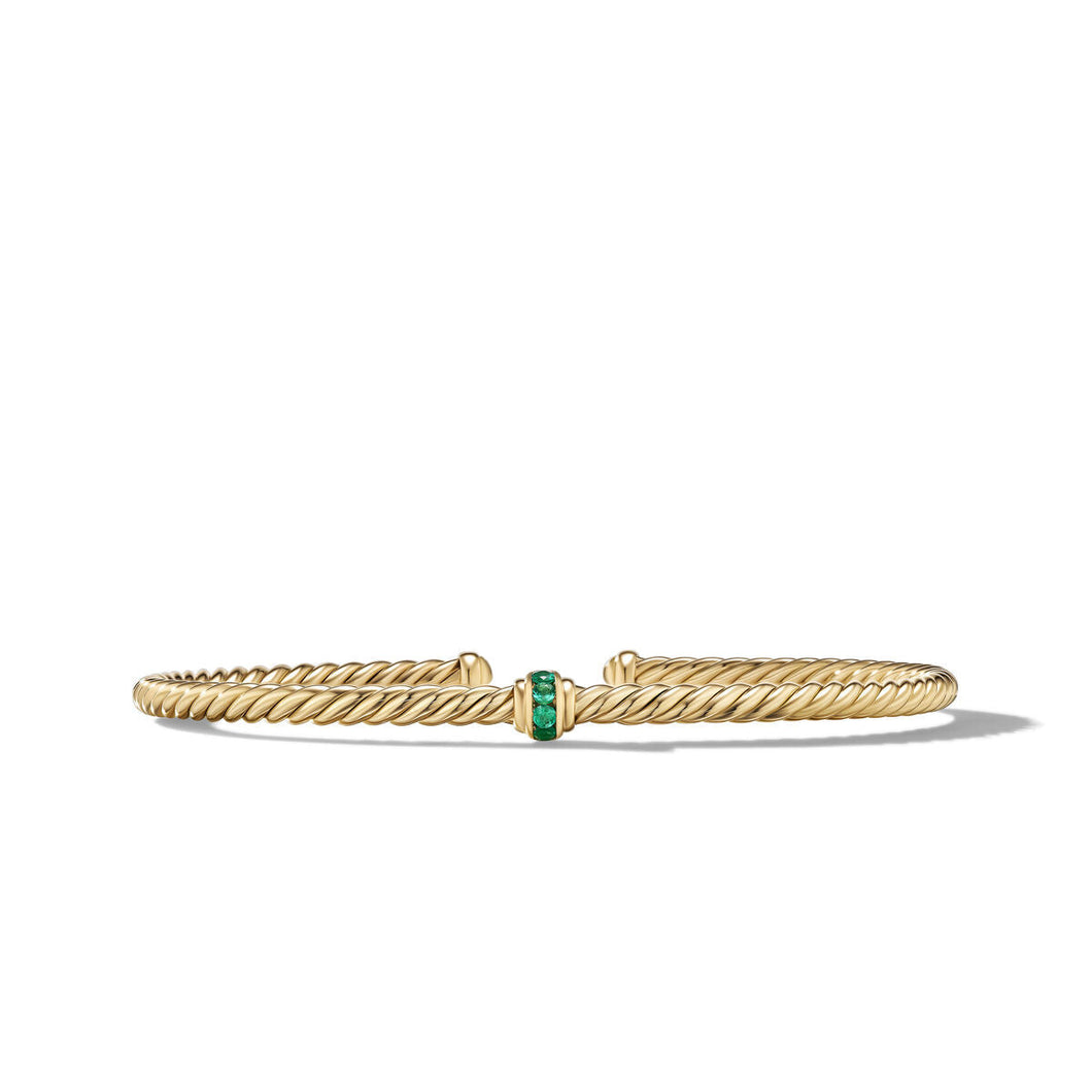 David Yurman Cable Classics Center Station Bracelet in 18K Yellow Gold with Pave Emeralds - Medium