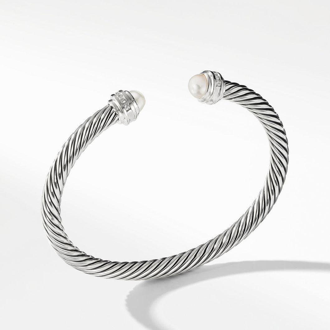 David Yurman Cable Classics Collection Bracelet with Pearls and Diamonds - Extra Small
