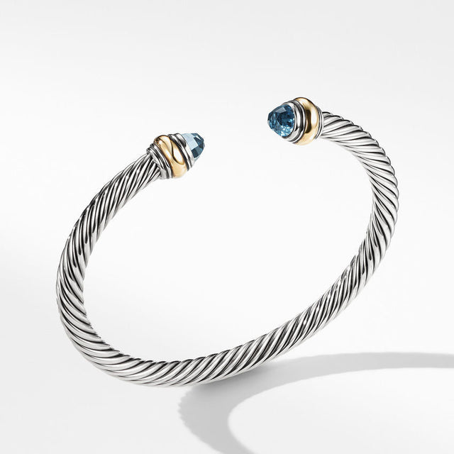 David Yurman Cable Classics Color Bracelet with Blue Topaz and 14K Yellow Gold, 5mm - Size Medium