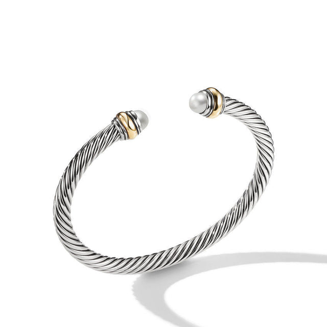 David Yurman Cable Classics Color Bracelet with Pearls and 14K Yellow Gold, 5mm - Size Medium