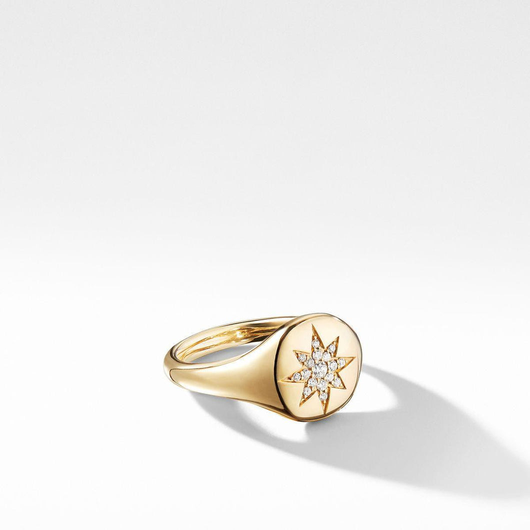 David Yurman Cable Collectibles Compass Mini Pinky Ring in 18k Gold with Diamonds - Size 4